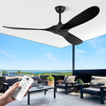 ABZ Ceiling Fans without Lights - 60 Inch Ceiling Fan no Light, Black 3 Blade Solid Wood Indoor Outdoor Ceiling Fan with Remote Control for Patios Living Room Bedroom