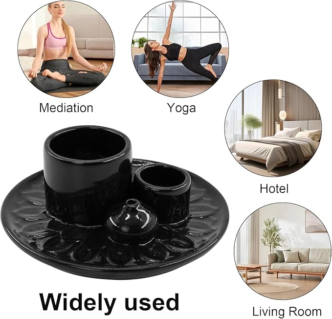 4 in 1 Ceramic Incense Holder, Incense Burner Ash Catcher Palo Santo Sage Holder for Home Decor Meditation Yoga (Black)
