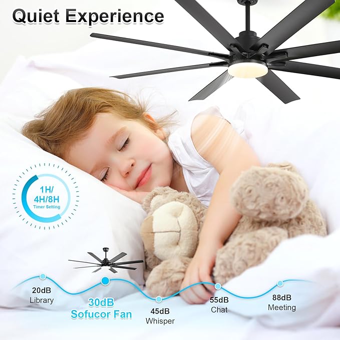 Sofucor 52 Inch Ceiling Fans with Lights, Modern Black Ceiling Fan with Lights and Remote, Reversible Quiet DC Motor, 3 CCT, ABS 8 Blades Indoor/Outdoor Fan Light for Bedroom Living Room Patio