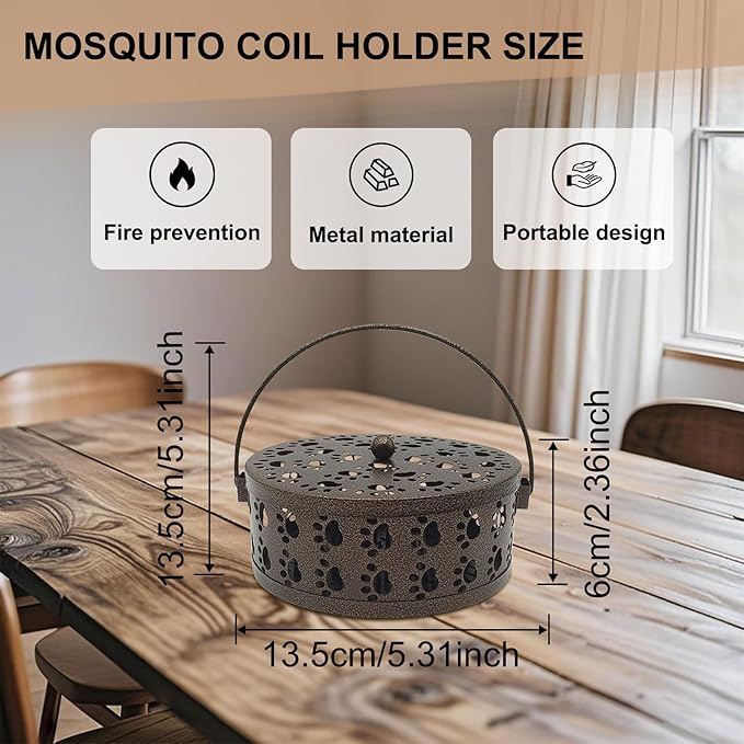 2 Pcs Mosquito Coil Holder Retro Portable Incense Coil Holder Round Fireproof Metal Hanging Incense Burner with Handle for Home Indoor Outdoor Patio Camping Hiking, Dog Paw Style