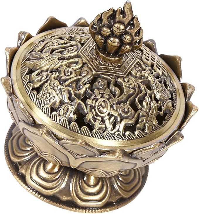 Incense Holder, Burner Backflow Vintage Cone Charcoal Home Decoration Lotus Classic for Stick and Metal Stainless Steel Ash Catcher Bowl Yoga Aromatherapy Holder Indoor Zen Meditation