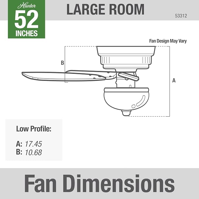 Hunter 52 inch Indoor Ceiling Fan with LED Light - Ceiling Fan with Pull Chain, For Bedroom or Living Room, Standard Mount, No Remote, 5 Blades, Includes Bulbs - Newsome 53312, Brushed Nickel