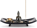 Jovivi Zen Garden Set Buddha Statue w/Tealight Candle Holder, Rocks & Incense Burner Holder & Wood Tray for Yoga Meditation Home Table Decor Gift