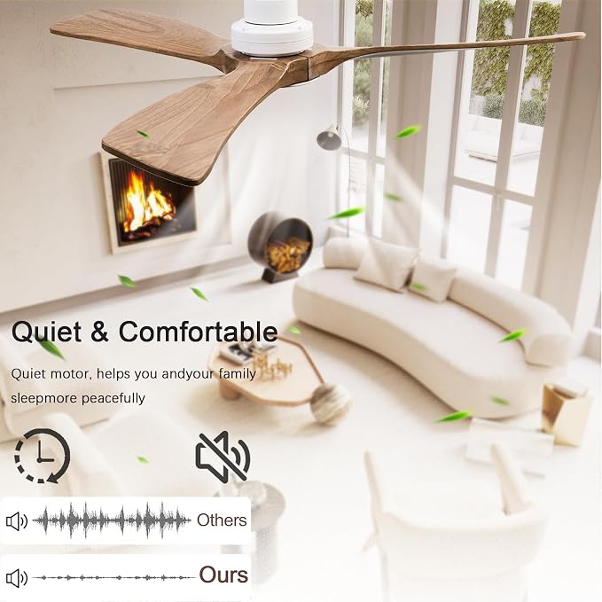 42-inch Quiet 3-Blade Solid Wood Ceiling Fan with Light and Remote Control | 3CCT dimming and color temperature adjustment, mobile app, full memory function, for use in the living room and bedroom