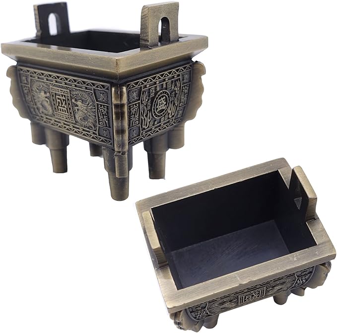 TrendBox Model A - Mini Vintage Design Ding Sheng Bronze Tripod Incense Cone Coil Stick Burner Holder Ash Catcher Chinese Traditional Style Buddhist Washable