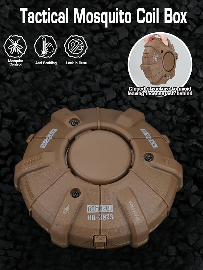 Tactical Mosquito Coil Holder for Outdoor,Mosquito Coil Burner,Incense Burner Holder Camping & CS Gaming - Portable Compact Mosquito Incense Box（Tan）