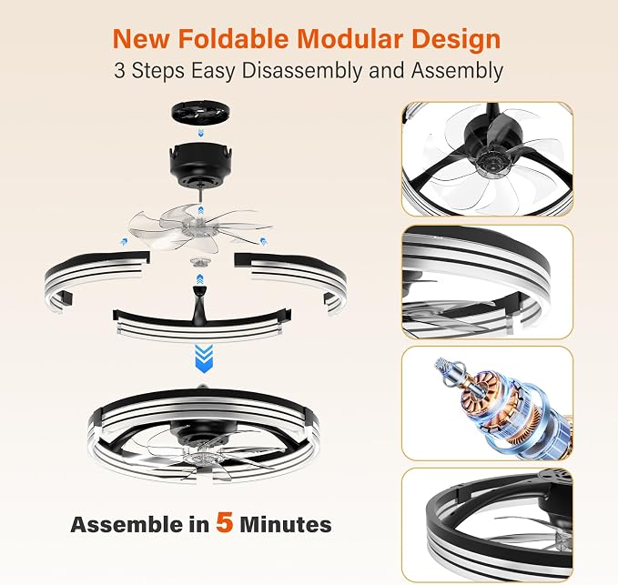 Ceiling Fans with Lights and Remote, 20'' Low Profile Ceiling Fan with APP Control, 3000K-6500K Dimmable, Quiet Reversible DC, Modern Flush Mount Fandelier for Bedroom (Black-Stripe)