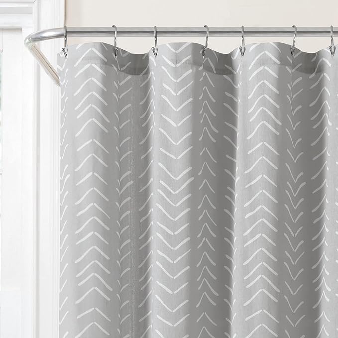 Lush Decor Hygge Modern Arrow Linen Look Shower Curtain, 72" X 72", Light Gray