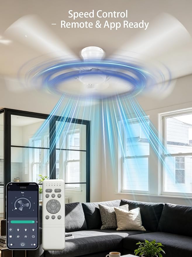 Carrefour 48 Inch White Ceiling Fan No Light, Flush Mount Low Profile Ceiling Fans, Reversible DC Motor 6-Speed Outdoor Ceiling Fan Without Light for Farmhouse Bedroom Covered Patio