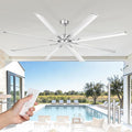 84 Inch Industrial Ceiling Fan Without Light, Brushed Nickel Outdoor Model for Covered Areas, 8 Aluminum Blades, Powerful Airflow, Modern No-Light Design, CF04NBN-84