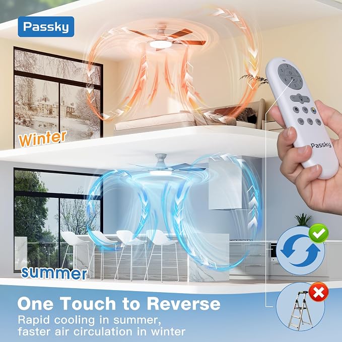Passky Ceiling Fans with Lights, 42 inch Flush Mount Ceiling fan with Remote Control, Low Profile Ceiling Fan for Bedroom, Farmhouse, Reversible, 3CCT, Dimmable, Noiseless DC Motor, Silver