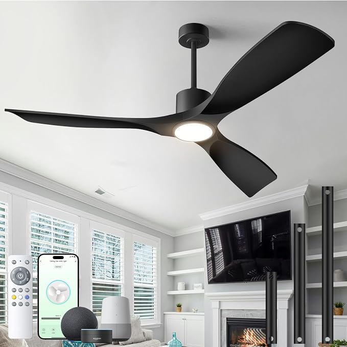 60" Ceiling Fan with Lights,Outdoor Ceiling Fan 3 Blade,Compatible with Alexa/Gg/App/Remote,3-Color Light 6-Speed Quiet Reversible DC Motor for Patio,Black