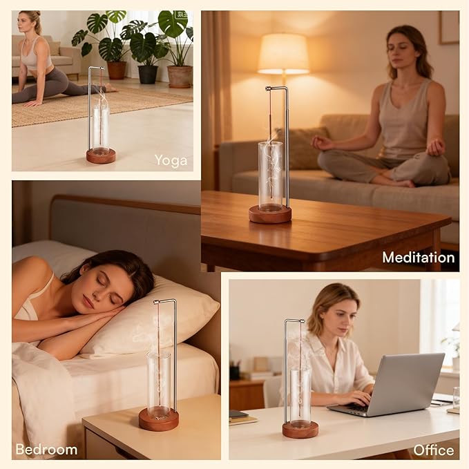 EMETE Incense Holder with Glass Ash Catcher, Retractable Wooden Incense Burner Fits Short, Long & Extra-Long Incense Sticks, Mess-Free Ash Catcher for Meditation Yoga Decor
