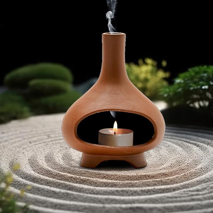 Palo Santo Holder Handmade Ceramics Incense Burner Chimney Dish Smudge Bowl for Palo Santo Sticks Sage Bundles with Brush(Brown)