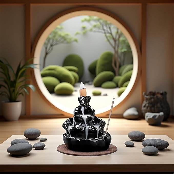 Black Ceramic Incense Incense Burner, Incense Burner Ornament, Handmade Backflow Incense Holder for Zen Decor,Holders,Waterfall Incense and Incense Holders