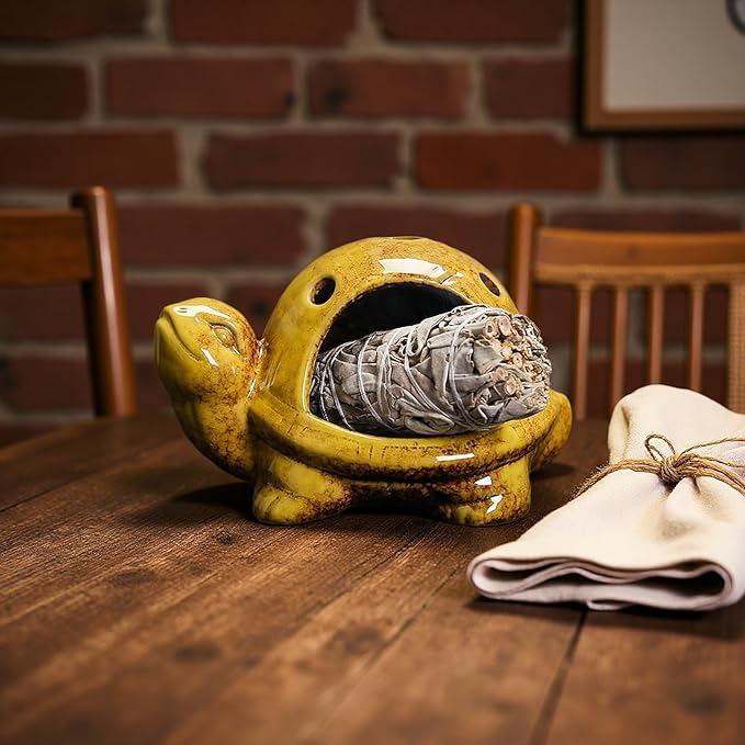 Turtle Palo Santo Holder Ceramic Palo Santo Burner Sage Holder for Burning,Sea Turtle Incense Holder for Wood Sticks Incense Cones and Sage,Incense Burner for Yoga Zen Meditation Altar Decor (B)