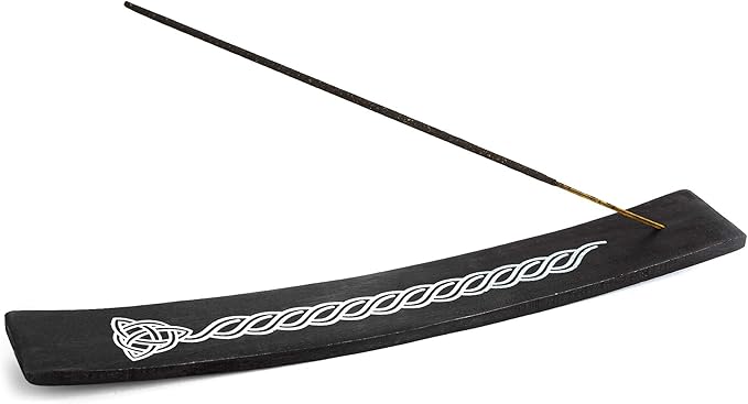 Incense Garden Wooden Incense Holder for Sticks Triquetra Black Painted Wood 10 inches Long