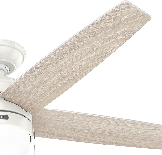 Hunter Bardot, Indoor, Ceiling Fan, Modern, 5 Blades, 52 inch, Fresh White | with LED Light and Pull Chain, Standard Mount, For Bedroom, Living Room, Kitchen, 52493
