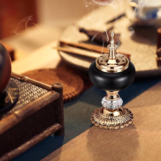 PRETYZOOM European Style Incense Burner Candlestick 3.14×3.14×7.08In Resin Aromatherapy Holder – Air-Purifying for Meditation & Stress Relief – for Home, Office, Yoga Room, Zen Space
