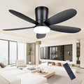 Ceiling Fans with Lights, Low Profile 42-Inch Modern Small Ceiling Fan for Bedroom Indoor Outdoor - Dimmable Fans with Timer Remote Control Flush Mount Reversible 5 Blades 6 Speeds, Black