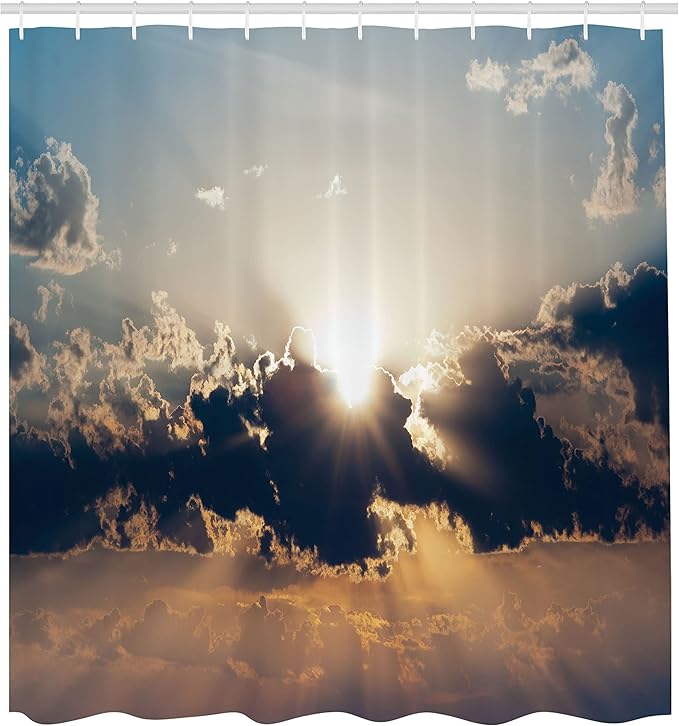 Ambesonne Landscape Shower Curtain, Sundown Through The Dark Clouds Summer Twilight Overcast Sky Scenic, Cloth Fabric Bathroom Decor Set with Hooks, 69" W x 84" L, Orange Night