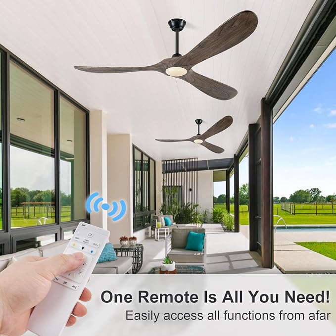 Eliora 52 Inch Ceiling Fans with Lights, Wood Outdoor Ceiling Fan for Patio and Remote Control Rustic Propeller Large Ceiling Fans with Light Farmhouse Indoor Quiet High cfm, Deep Brown
