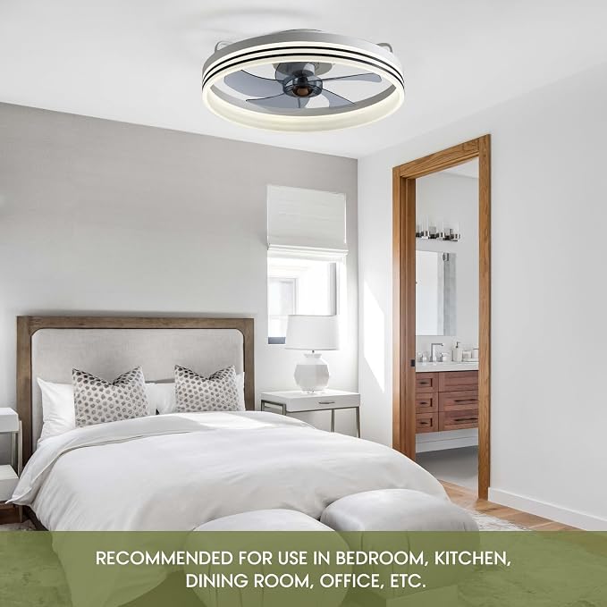LUDOMIDE Ceiling Fans with Lights, Flush Mount Ceiling Fan with Lights and Remote, 6 Wind Speeds Smart Low Profile Ceiling Fan for Bedroom, Dining Room and Kitchen 20" (White)
