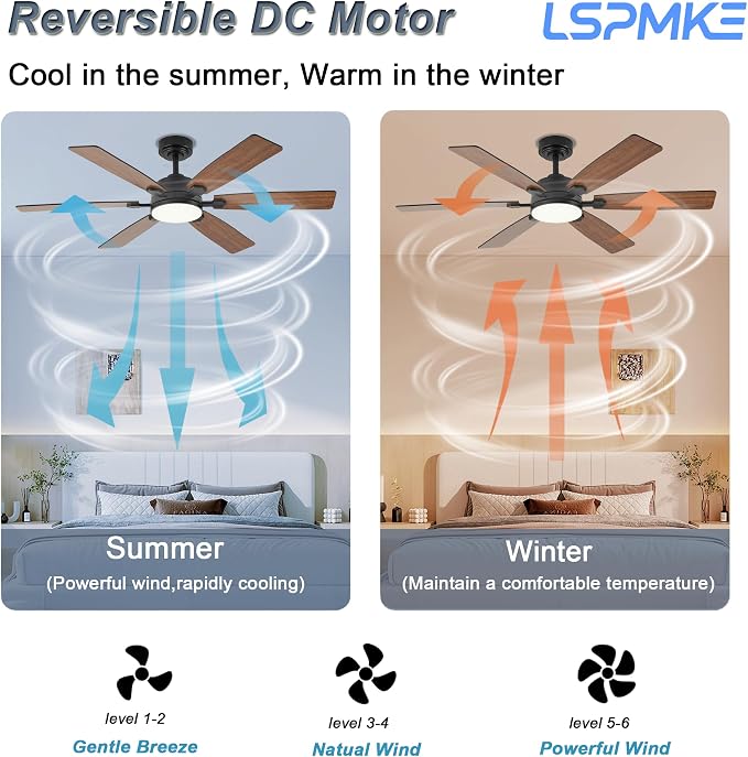 Ceiling Fans with Lights, 52" Ceiling Fan with Light and Remote Control, Reversible DC Motor, 3CCT, Dimmable, Timer, Noiseless, Brown Ceiling Fan for Bedroom Living Room, Indoor/Outdoor Use