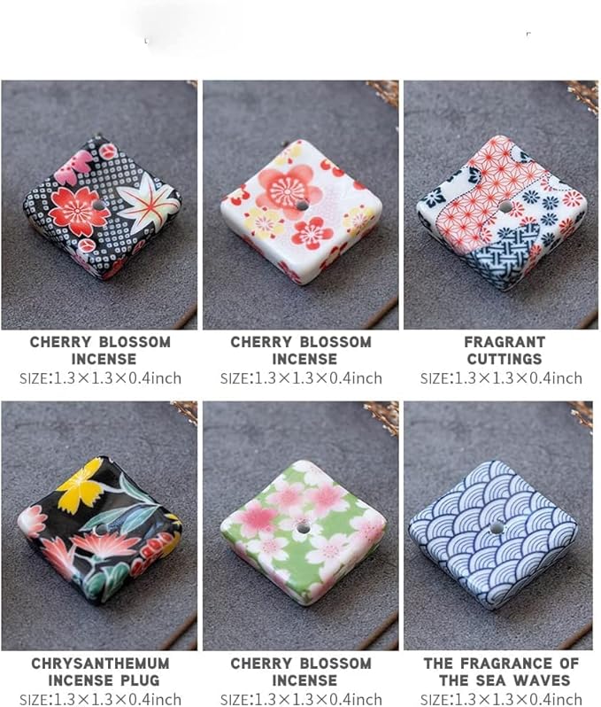 Set of 6, Small Japanese Ceramic Handmade Cute Cherry Blossom Incense Stick Holder or Incense Burner Holder, Unique Ash Catcher Inscent Tray and Decorative Gift, Home Decor 1.34 inch