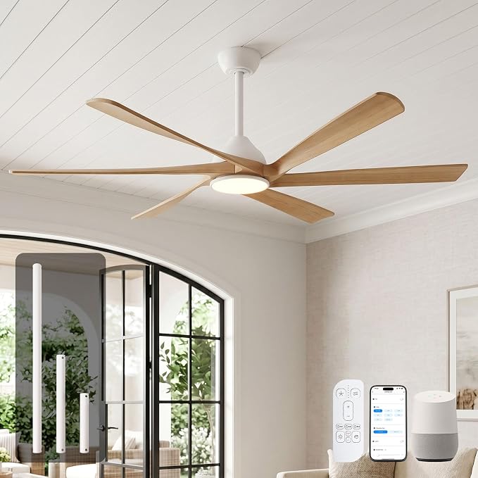 72 Inch Smart Outdoor Ceiling Fan with Light, Remote/Alexa/APP Control, 6 Solid Wood Blades, ETL Listed Quiet DC Motor, 8594 CFM Large Airflow, Damp Rated for Indoor Exterior Porch Gazebo Garage