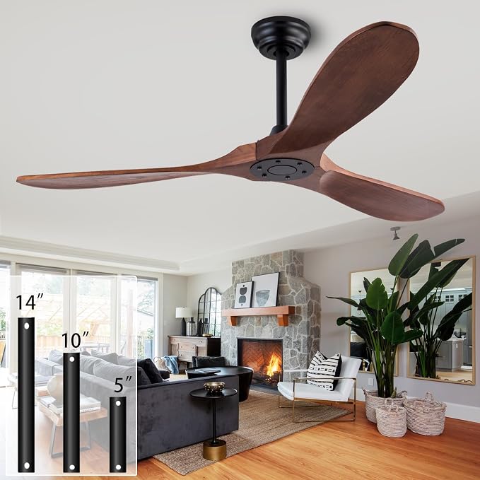 QUTWOB 52" Wood Ceiling Fan No Light, Reversible DC Motor, Remote Control | solid wood blades, quiet 6-speed reversible dc inverter motor, remote control, no light, for indoor outdoor patio living room