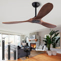 QUTWOB 52" Wood Ceiling Fan No Light, Reversible DC Motor, Remote Control | solid wood blades, quiet 6-speed reversible dc inverter motor, remote control, no light, for indoor outdoor patio living room