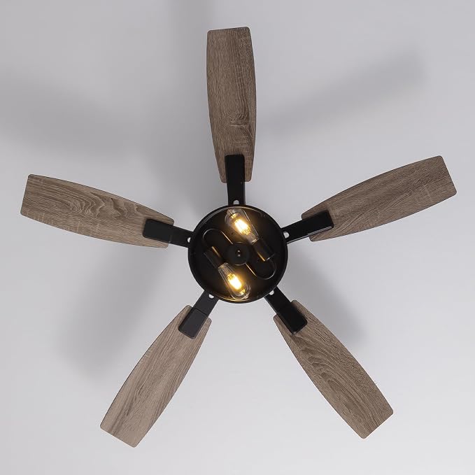 52-Inch Retro Black Downrod Curved Tube Ring-Style Iron Cage Ceiling Fan with Light Industrial Energy-Saving Quiet Strong Airflow for Living Room Bedroom