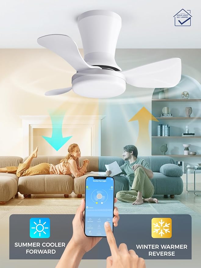 LANMEL Ceiling Fan with Light, Modern Flush Mount Low Profile with Remote Control, Reversible, 3CCT Dimmable, Quiet,LED for Bedroom, Living Room, Indoor/Outdoor Patio Use 22 Inch Silver & White