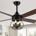 52" Industrial Ceiling Fans with Lights and Remote Control | ReversibleQuiet DC Motor,4 Double Finish Wood Blades,Rustic Ceiling Fan with Light For Porch,Living Rooms,Bedroom