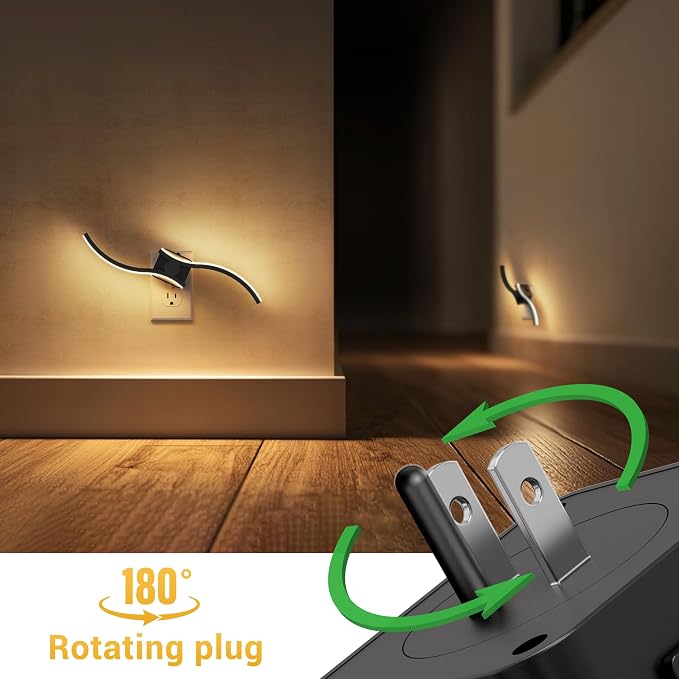 L LOHAS LED Night Light, 2 Pack Night Lights Plug into Wall | Modern Wall Sconces with Dusk to Dawn Sensor, Dimmable Wave Plug in Night Light, 3000K Soft White for Bedroom Living Room