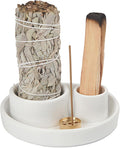 4 in 1 Incense Holder, Ceramic Incense Stick and Palo Santo Holder,Sage Holder for Burning- 4.25" Ceramic Ash Catcher Tray for Meditation and Yoga Room (White)