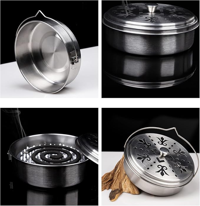 2 Portable Mosquito Coil Holder, Mosquito Incense Box Sandalwood Holder with Handle, Fireproof Incense Burner for Home Silver 2t