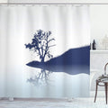 Ambesonne Nature Shower Curtain, Silhouette of Lonely Tree by Lake with Mirror Effects Melancholy Illustration, Cloth Fabric Bathroom Decor Set with Hooks, 69" W x 70" L, Pale Blue Indigo