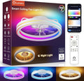 Lumary Smart Ceiling Fan Light with 2200K Nightlight, WiFi & Bluetooth Low Profile Ceiling Fan with Light Remote for Bedroom, RGBAI & 42 Scenes Mode, Flush Mount Easy to Install, 5000 LM, 19in White