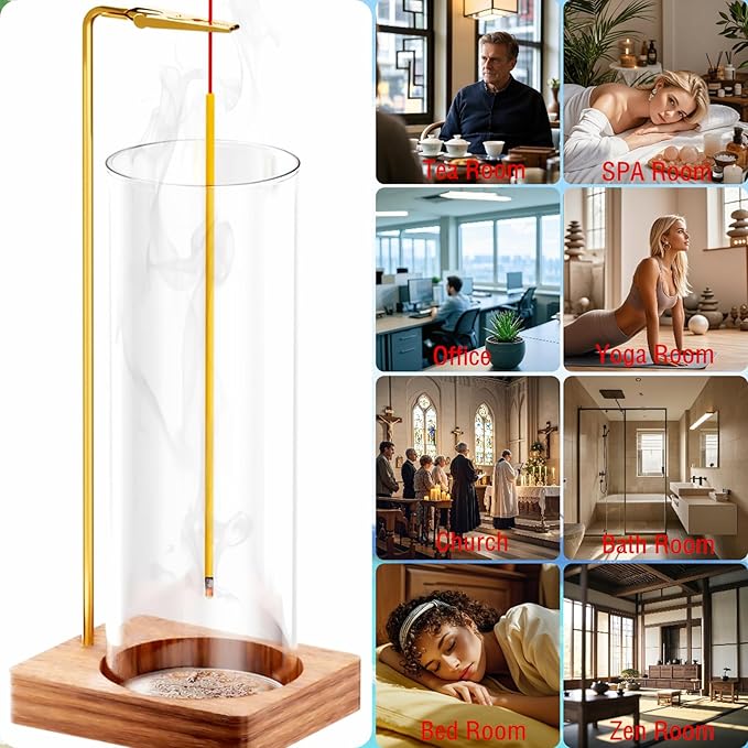 Wooden Incense Holder for Sticks with Detachable Glass Ash Catcher, Anti-Ash Flying No Mess Incense Burner for Yoga Spa Meditation Zen Room Home Decor (Oak 1 Pcs)