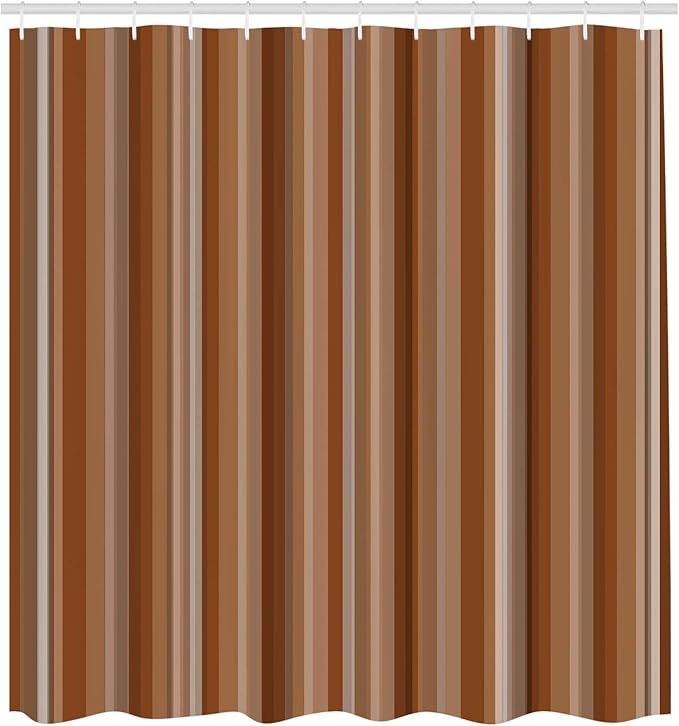 Ambesonne Stripes Shower Curtain, Abstract Ocean Inspired Palette Lines Geometrical Image Illustration, Cloth Fabric Bathroom Decor Set with Hooks, 70" Long, Pale Caramel