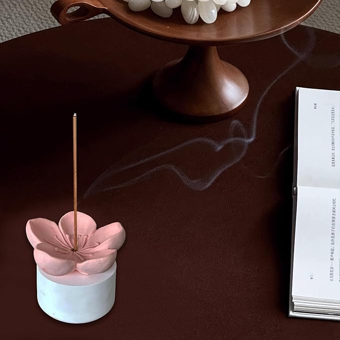 Cherry Blossom Incense Holder – Sakura Gypsum Aromatherapy Burner for Stick Incense – Minimalist Zen Decor for Meditation, Yoga, Tea Ceremony, Home & Office