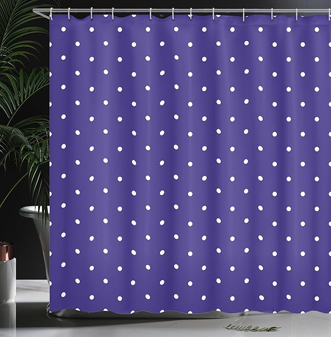 Ambesonne Navy Shower Curtain, Polka Dots Pattern Nostalgic Feminine Shabby Form Little Spots Motif, Cloth Fabric Bathroom Decor Set with Hooks, 69" W x 70" L, Purple White