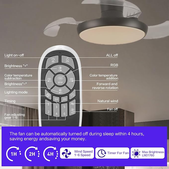30" RGB Chandelier Fan, Black Modern Fandelier,Dimmable LED Ceiling Fan with Light,6-Speed Reversible,Remote APP Control,for Bedroom Living Room