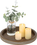 Hanobe Round Wooden Tray Decor: Decorative Candle Plate Holder | 11.8-inch tray for coffee table, rustic table centerpiece for home living room kitchen counter, brown