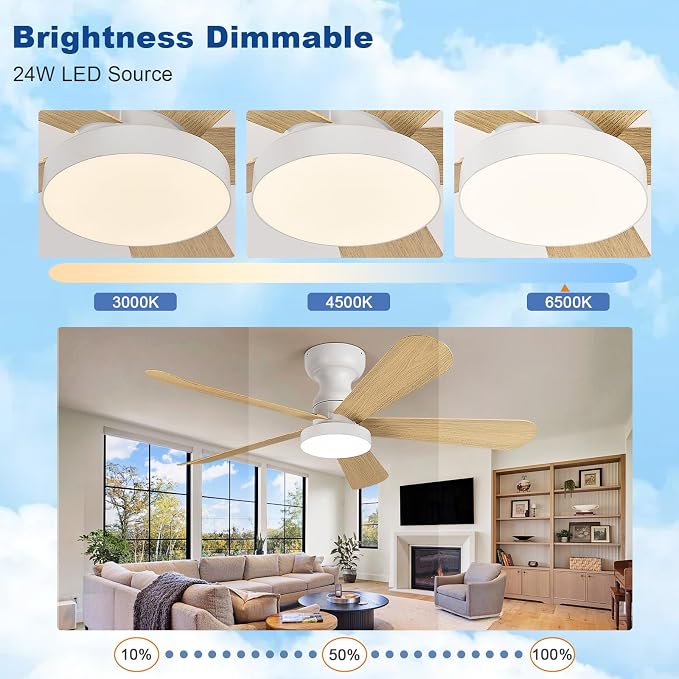 Depuley Small Ceiling Fan with Lights: 42-Inch Flush Mount Fan with Light and Remote - Low Profile Ceiling Fans Reversible Quiet DC Motor for Bedroom Living Room Indoor Outdoor, Wood Color