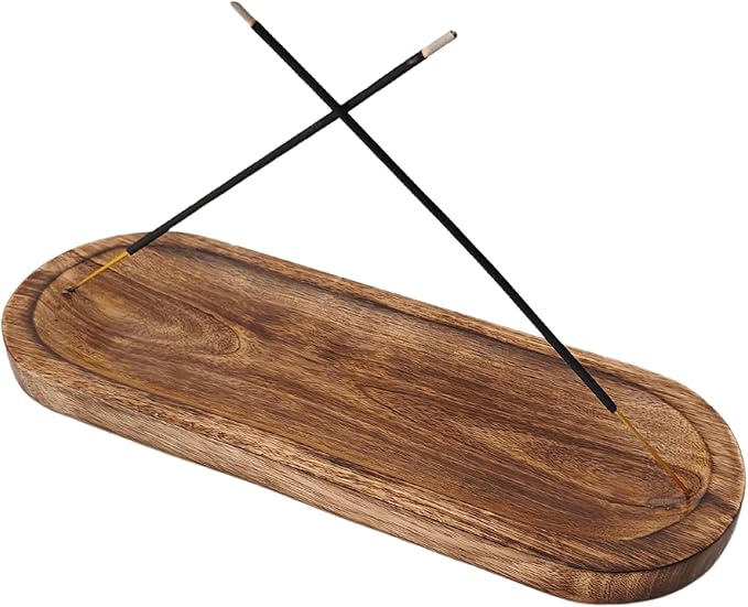 VANIYA CRAFTS® Wooden Handmade Tree of Life Boat Shape Incense Holder Stand Insence Tray for Home Decor Restaurant (11X4, Natural Black) (Burnt)