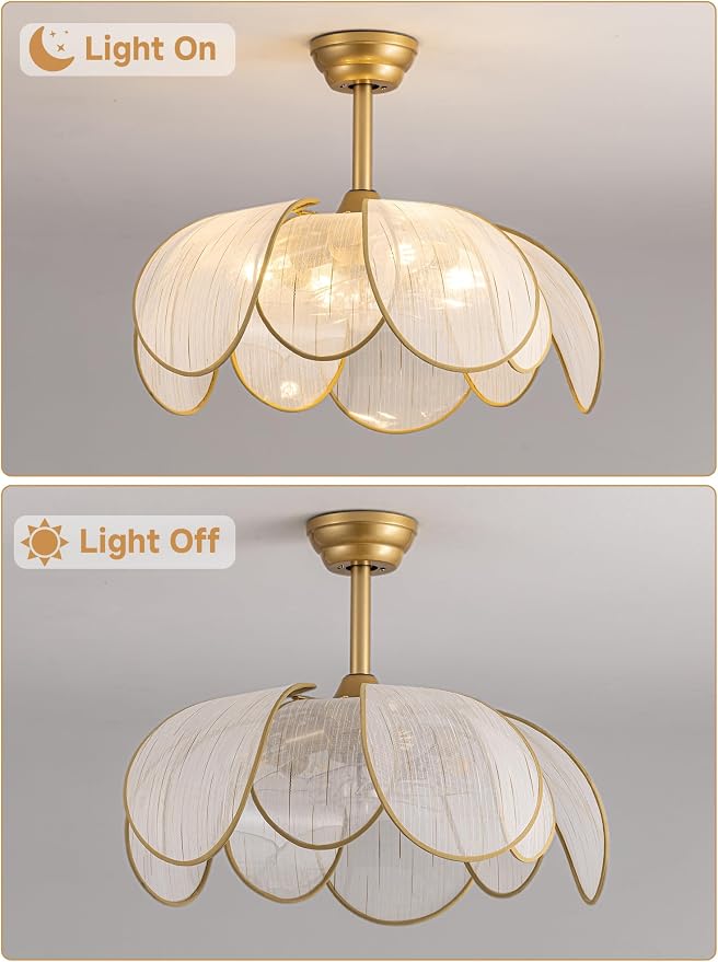 26" Flower Ceiling Fans with Lights and Remote Control,Boho Gold Chandelier Fan with 6 Speeds, Modern Fandelier for Kitchen Island,Dining Room,Living Room,Nursery