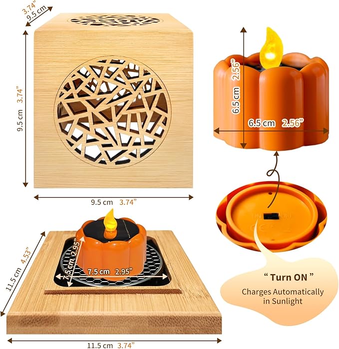 Bamboo Lantern Incense Holder 5-in-1 Incense Burner with Solar LED Candle Natural Bamboo Incense Box for Stick Cone Coil Sage Waterproof Outdoor Lantern for Yoga Meditation Home Decor